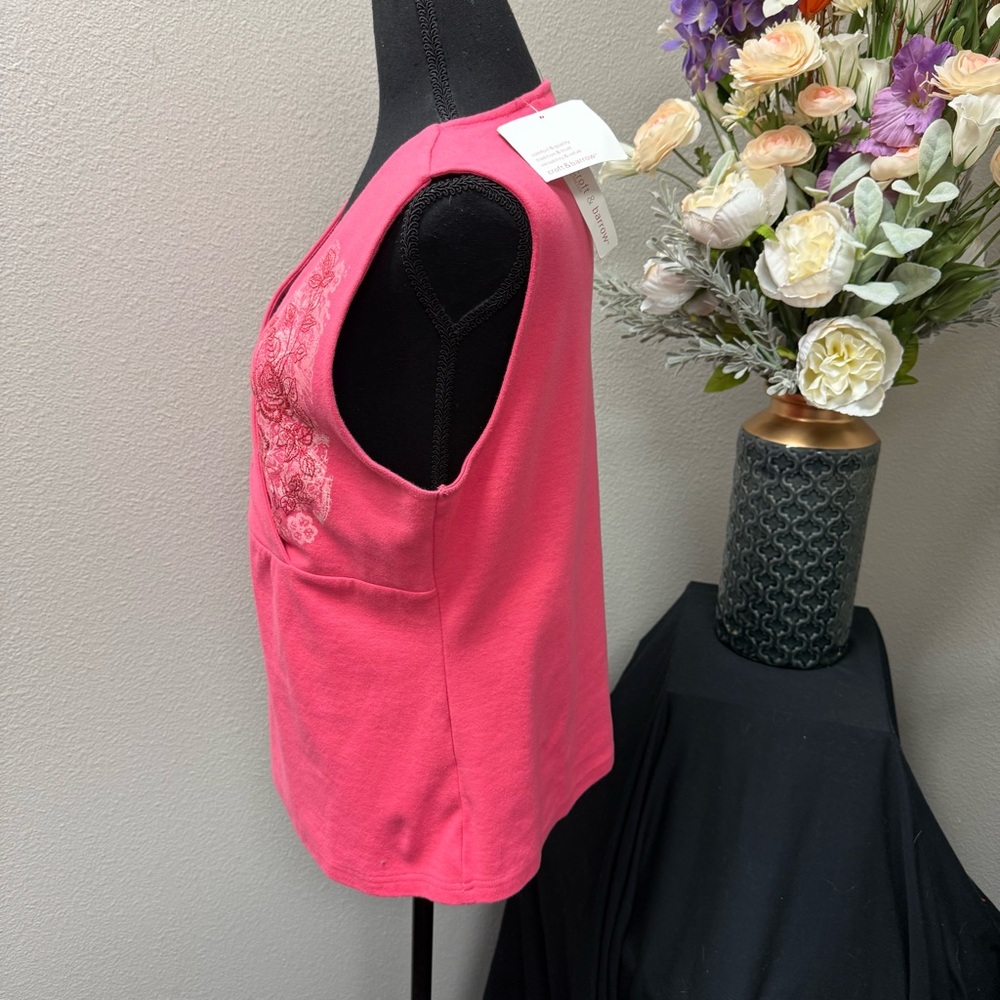 NWT Croft & Barrow Pink Embroidered Floral Sleeveless Wrap Tank Top PXL Stretch - Picture 2 of 9